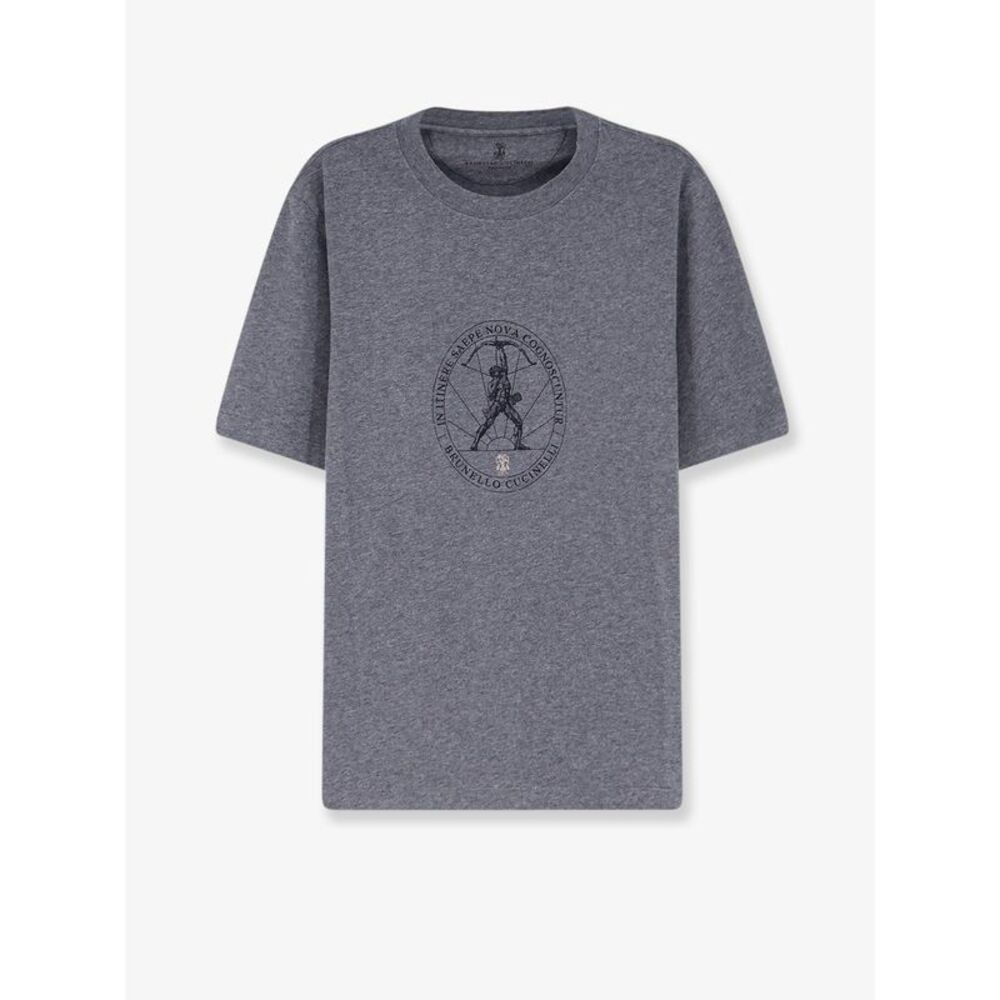 Brunello Cucinelli Men Cotton T-Shirt With Front Print